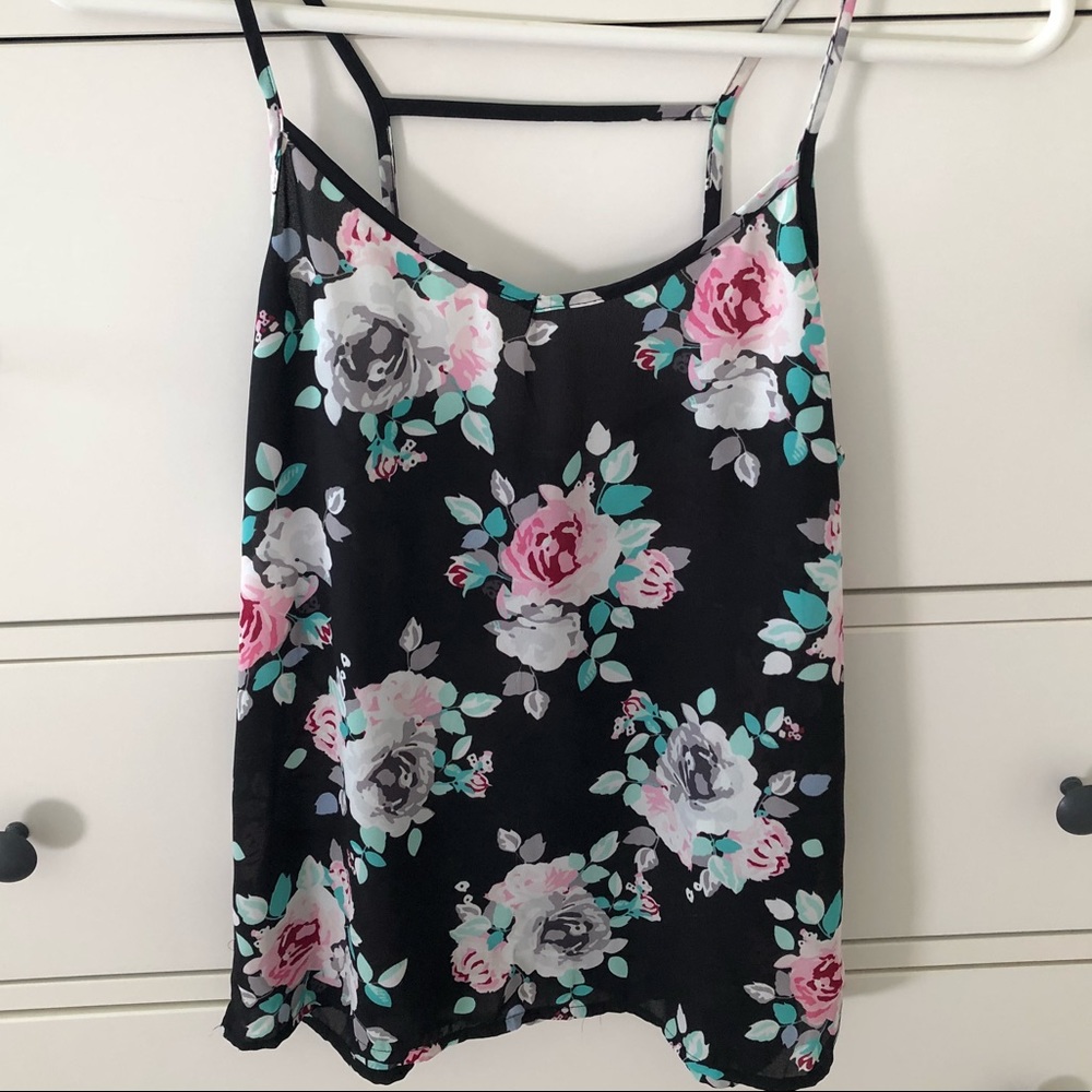 Black top with flower pattern